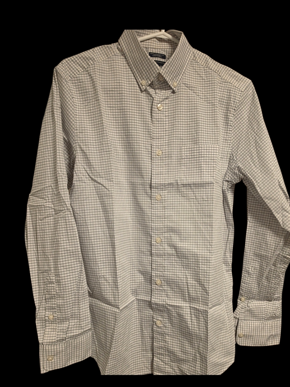 GAP Men's Button-Down Dress Shirt in Light Gray and White Check LARGE NWT